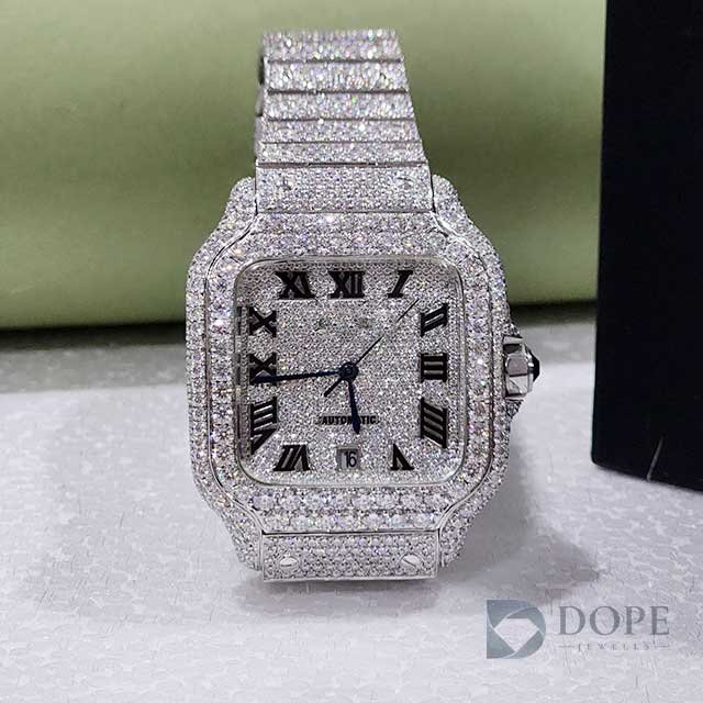 Premium Full Iced Out Square Shape Roman Dial Diamond Watch