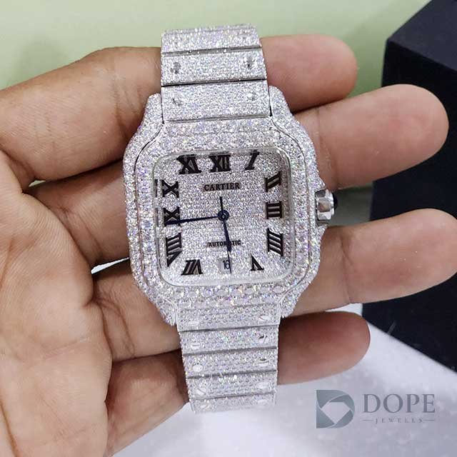 Premium Full Iced Out Square Shape Roman Dial Diamond Watch Alternate View