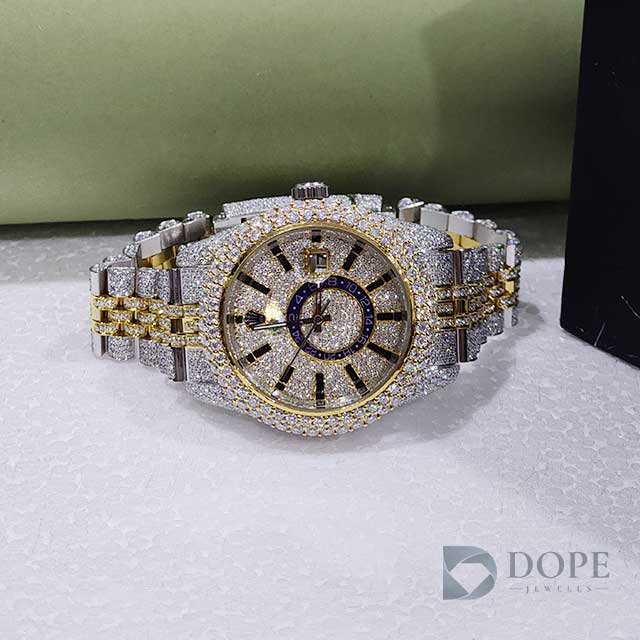 Two Tone Yellow And White Full Iced Out Diamond Watch