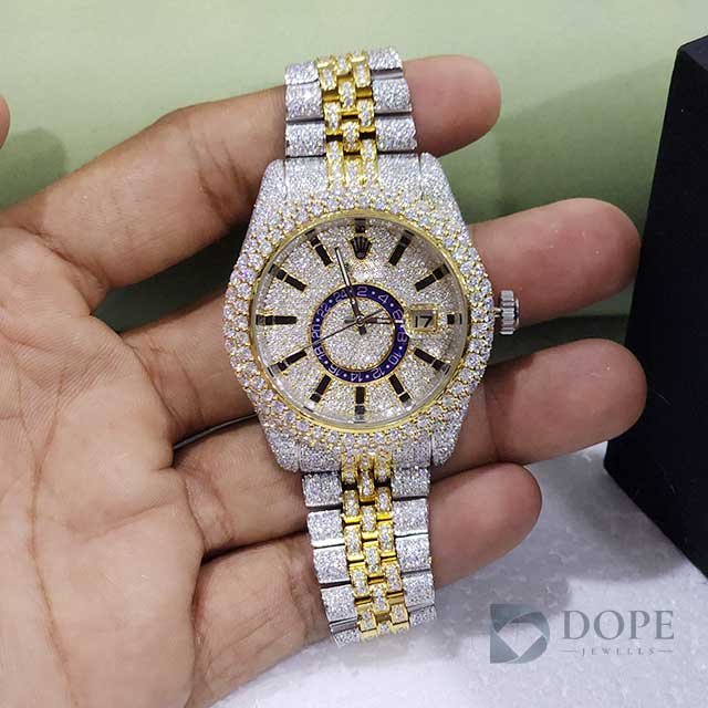 Two Tone Yellow And White Full Iced Out Diamond Watch Alternate View