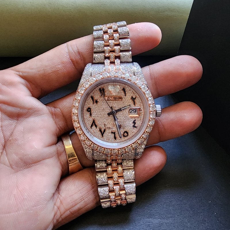 Elegant Two Tone Rose And White Full Iced Out Diamond Watch Alternate View