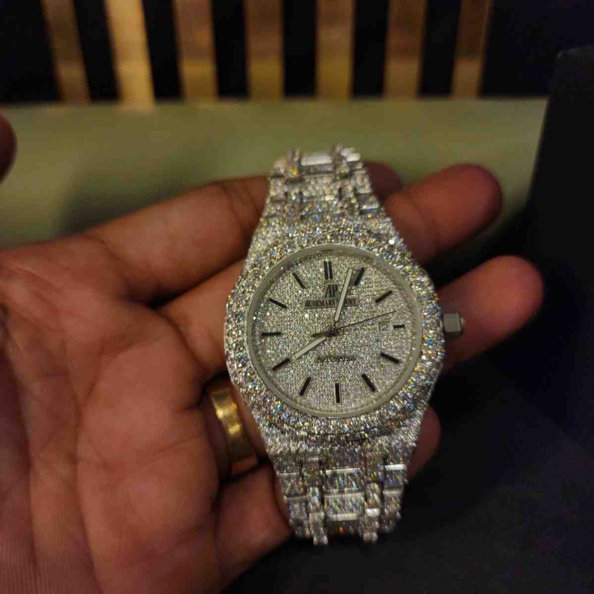 Full White Iced Out Baguette Dial Diamond Watch Alternate View