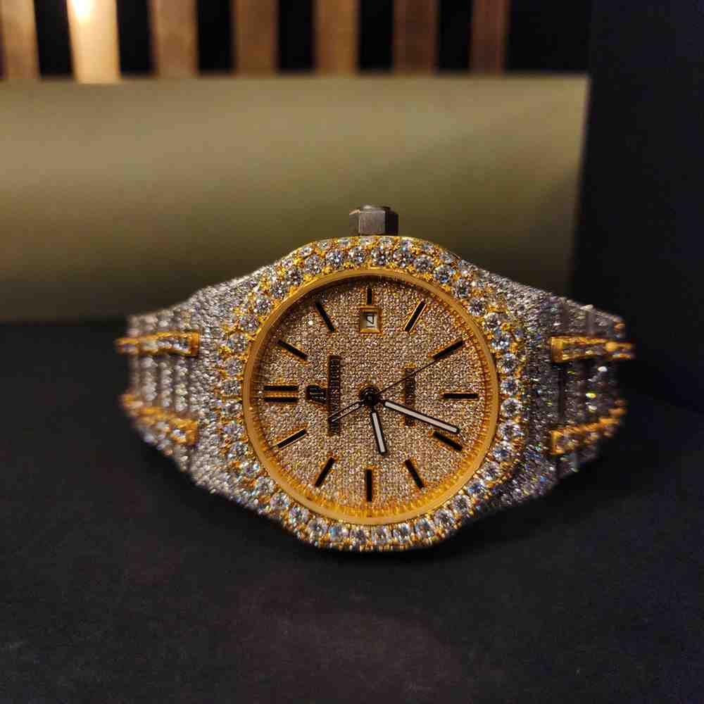 Yellow And White Two Tone Iced Out Diamond Watch
