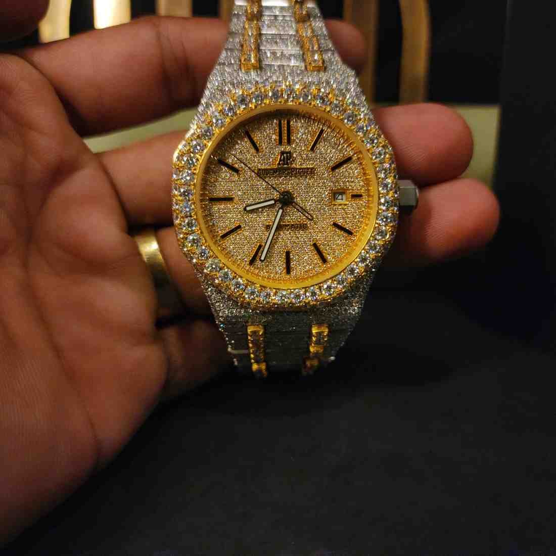 Yellow And White Two Tone Iced Out Diamond Watch Alternate View