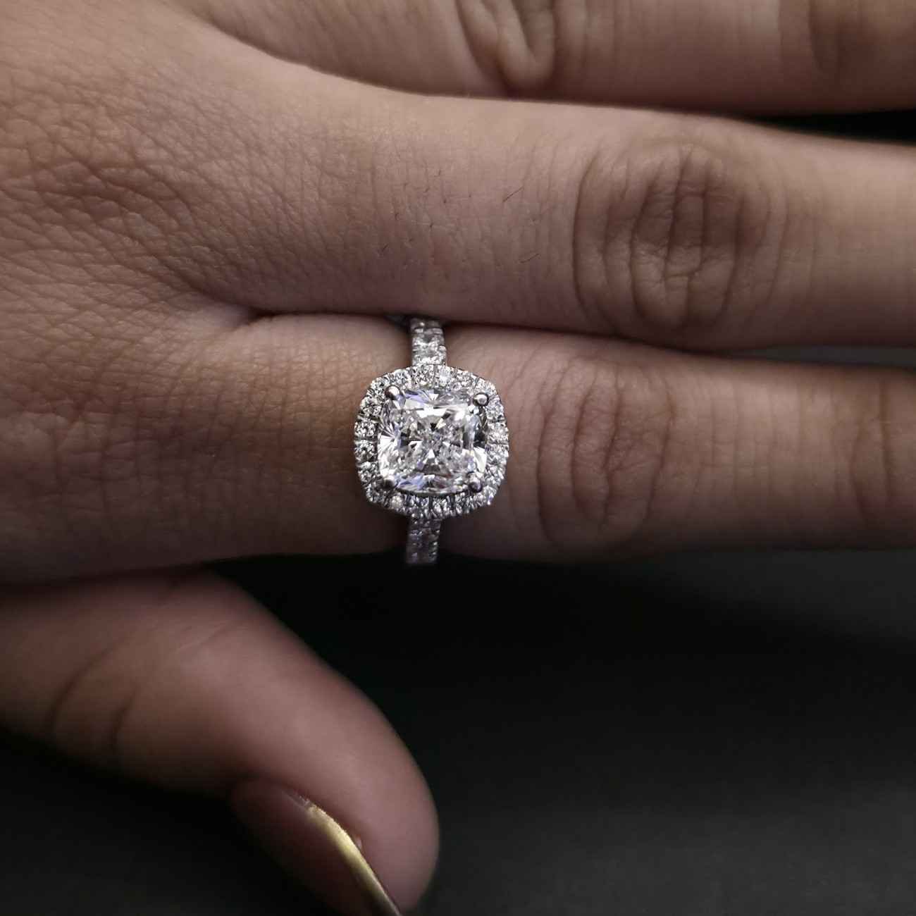 Cushion Cut Halo Diamond Engagement Ring Alternate View