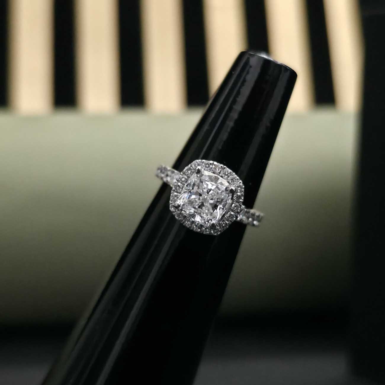 Cushion Cut Halo Diamond Engagement Ring