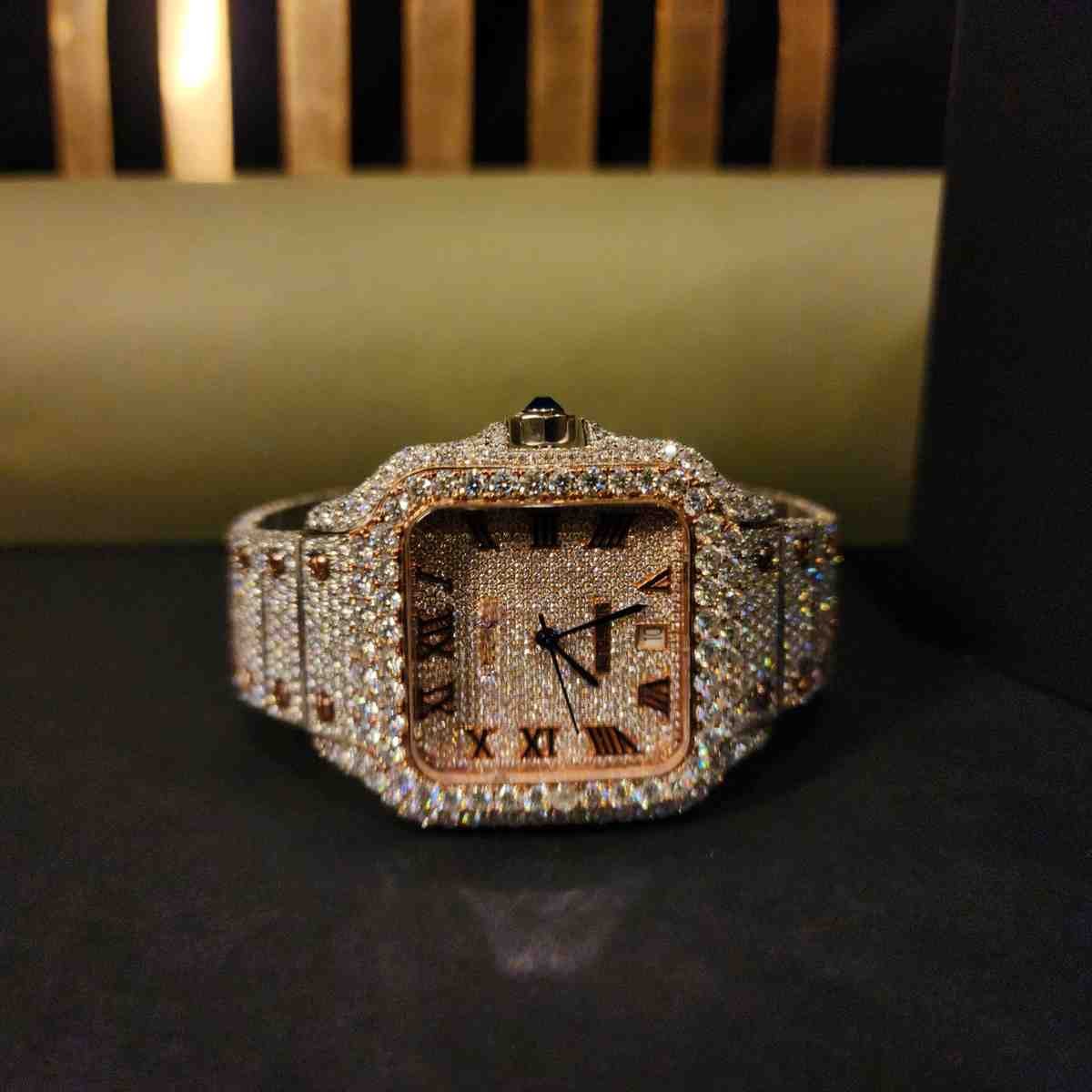 Two Tone Rose Gold And White Diamond Watch With Roman Dial