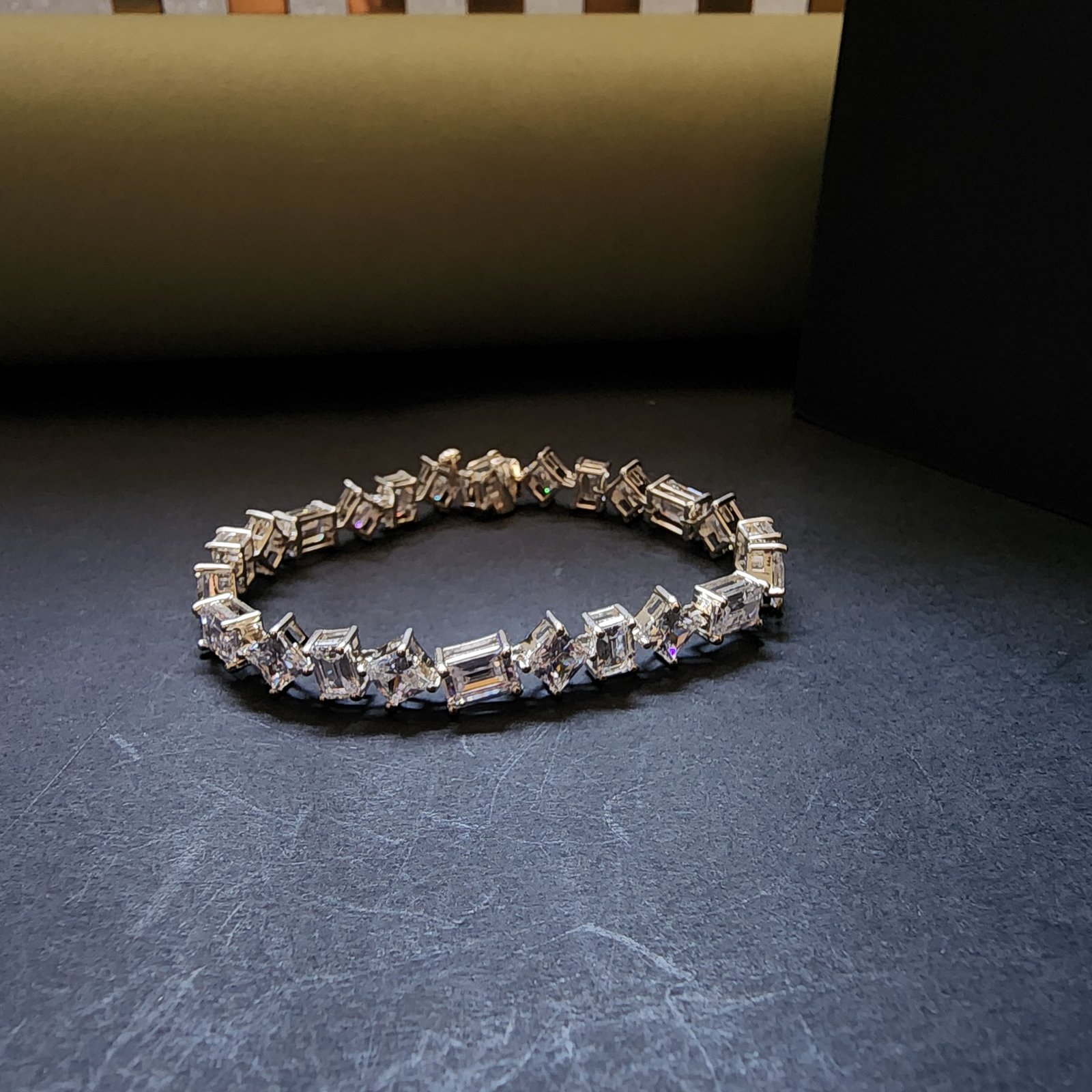 Luxury Emerald And Princess Cut Diamond Bracelet Alternate View