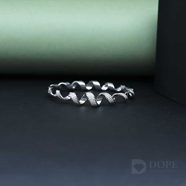 Modern Round Cut Diamond Stiff Bracelet Alternate View