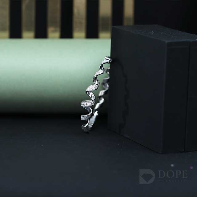 Modern Round Cut Diamond Stiff Bracelet