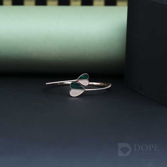 Pretty Heart Shape Round Diamond Stiff Bracelet Alternate View