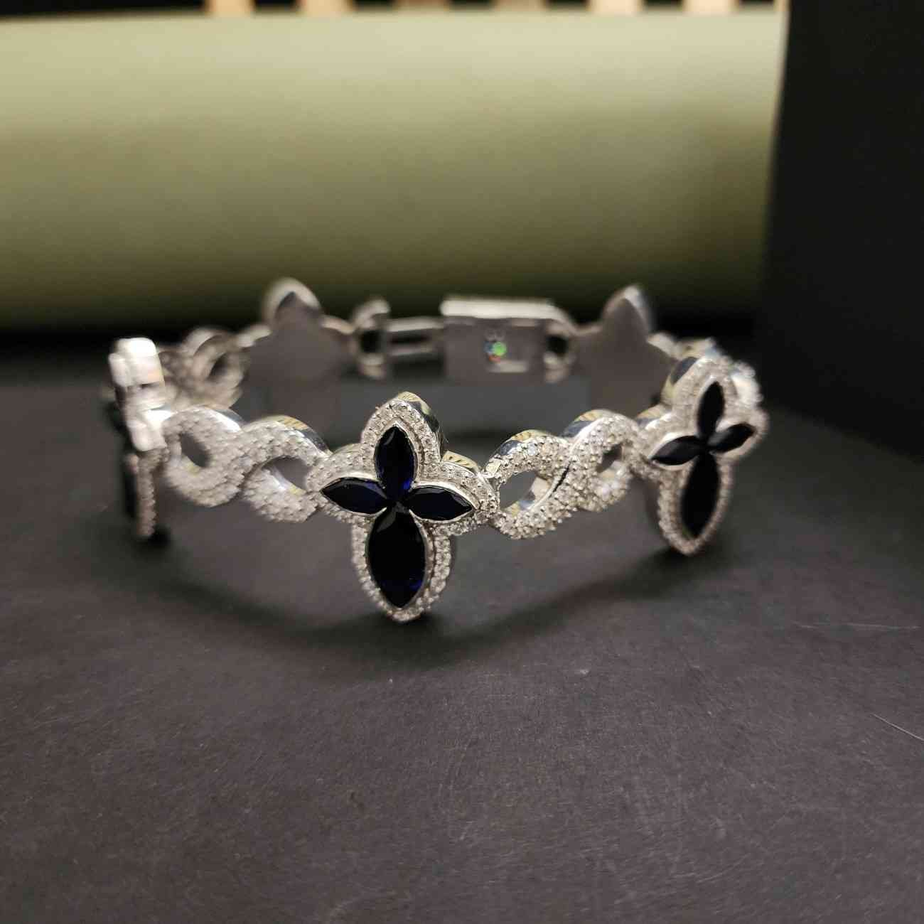 Luxury Marquise Cut Blue Stone Diamond Bracelet Alternate View