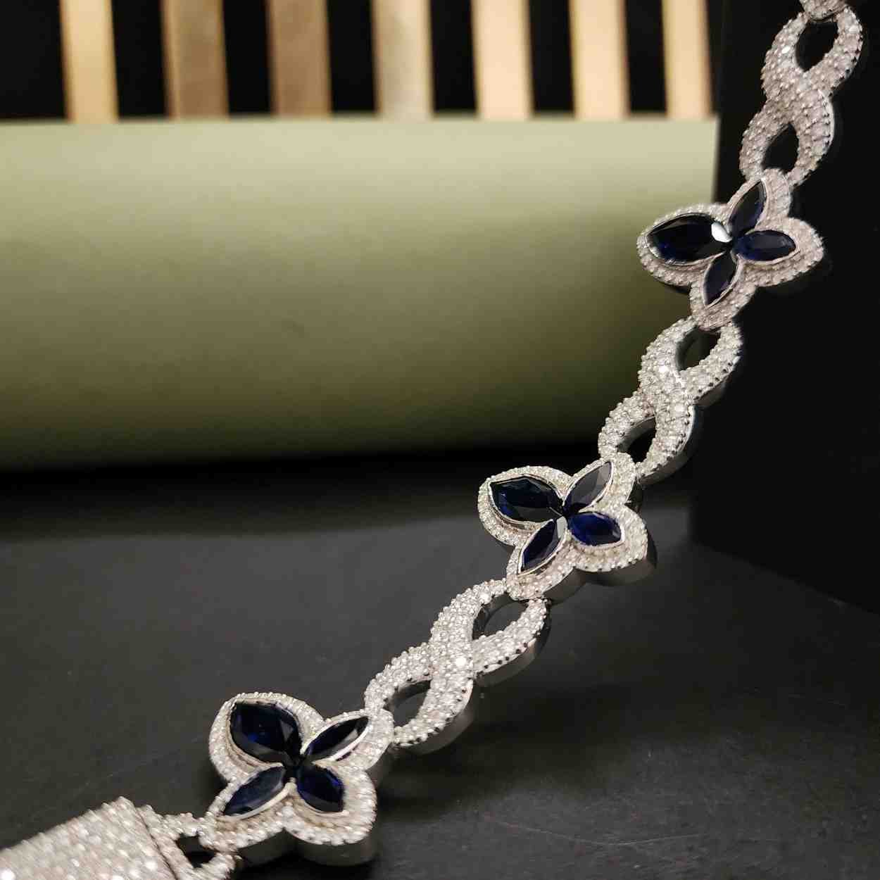 Luxury Marquise Cut Blue Stone Diamond Bracelet