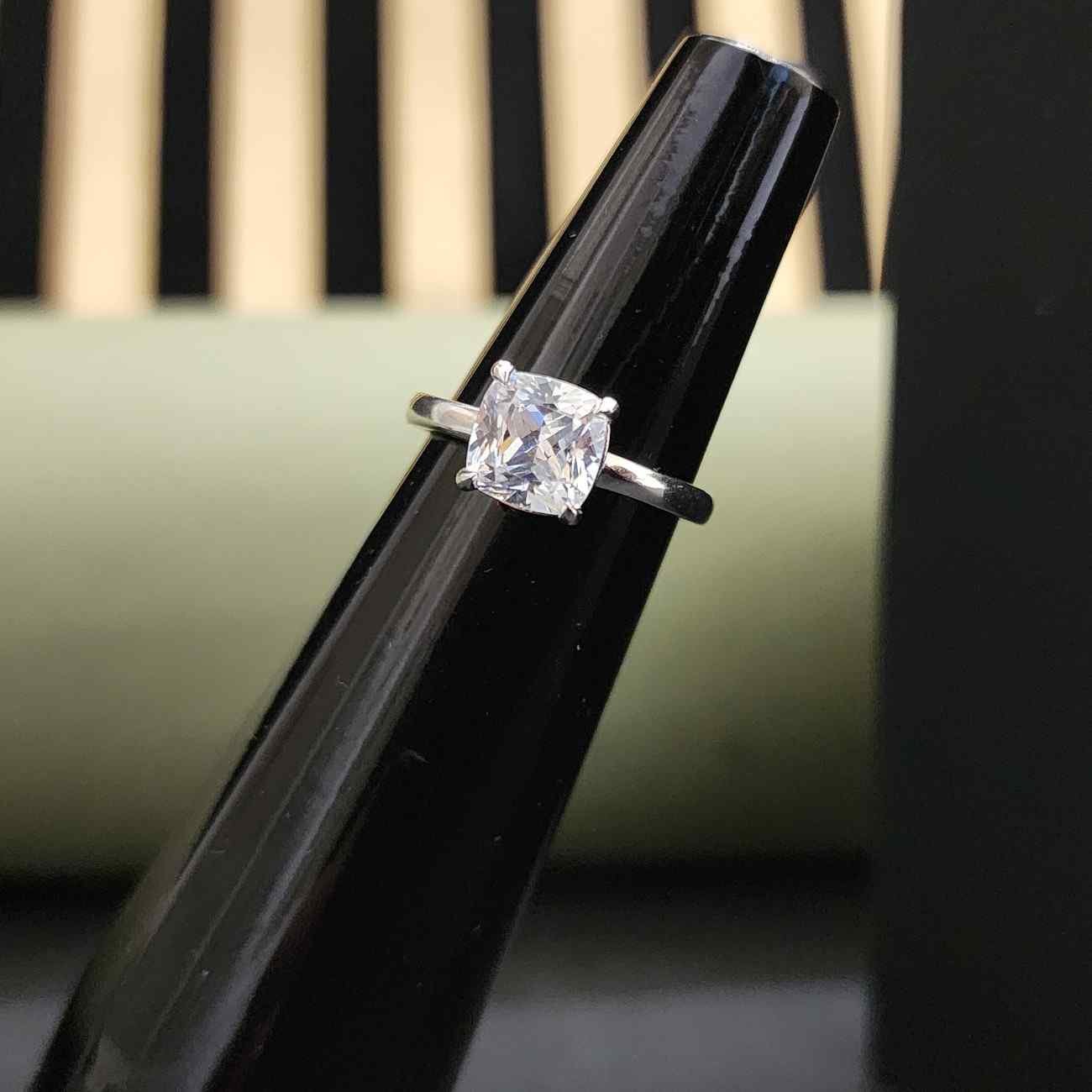 Minimalist Cushion Solitaire Engagement Diamond Ring