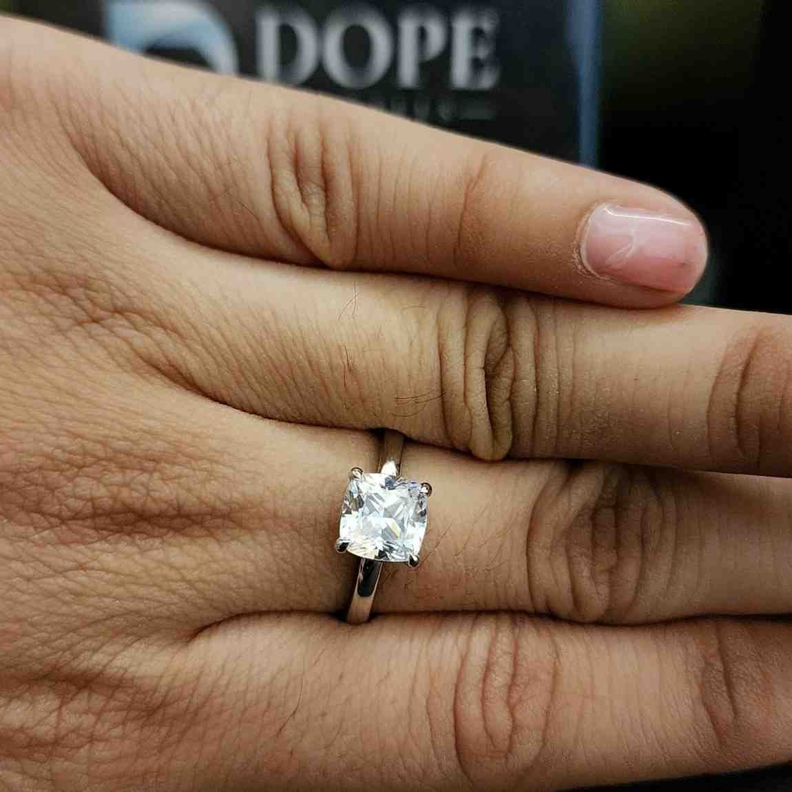Minimalist Cushion Solitaire Engagement Diamond Ring Alternate View