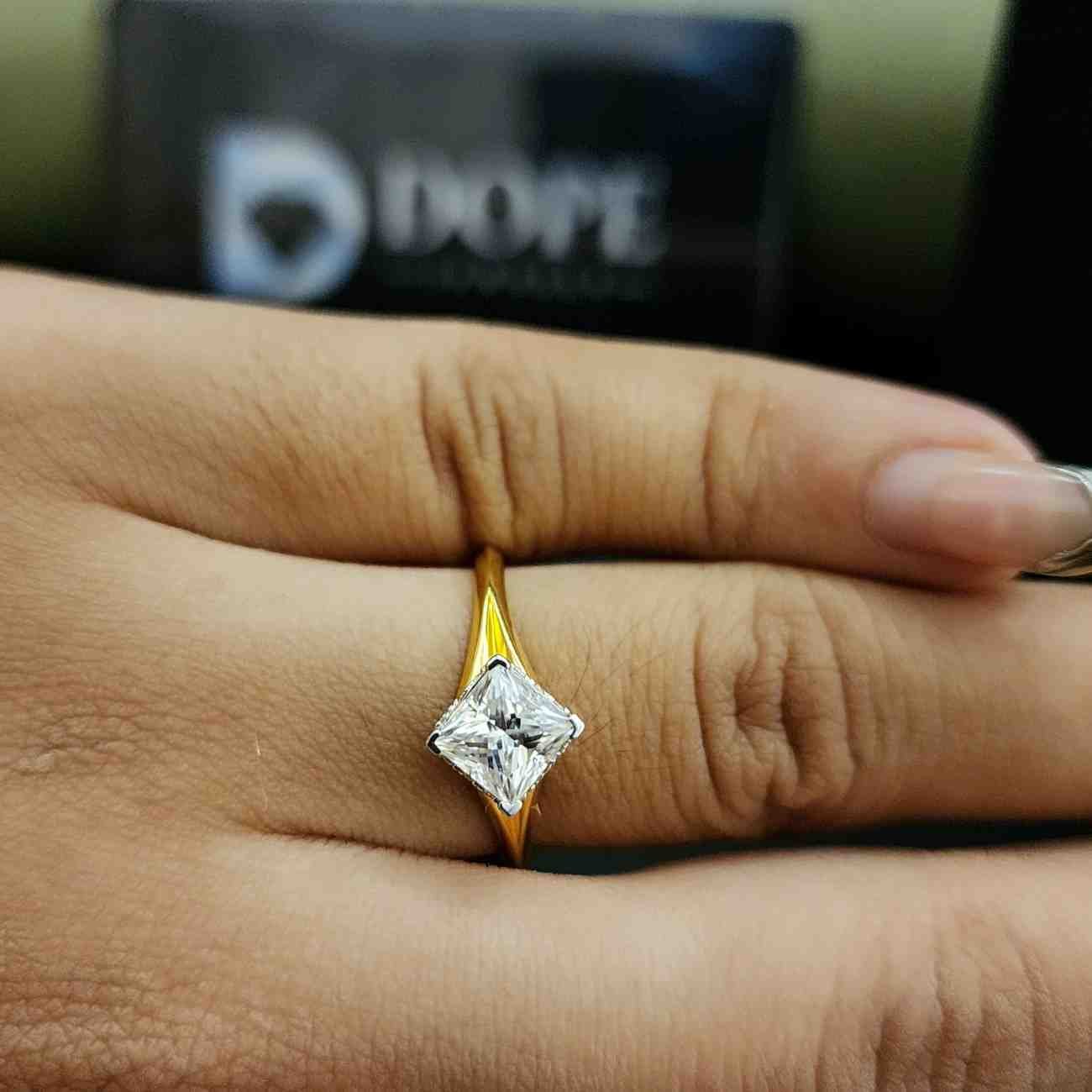 Elegant Princess Cut Lab Solitaire Diamond Ring Alternate View