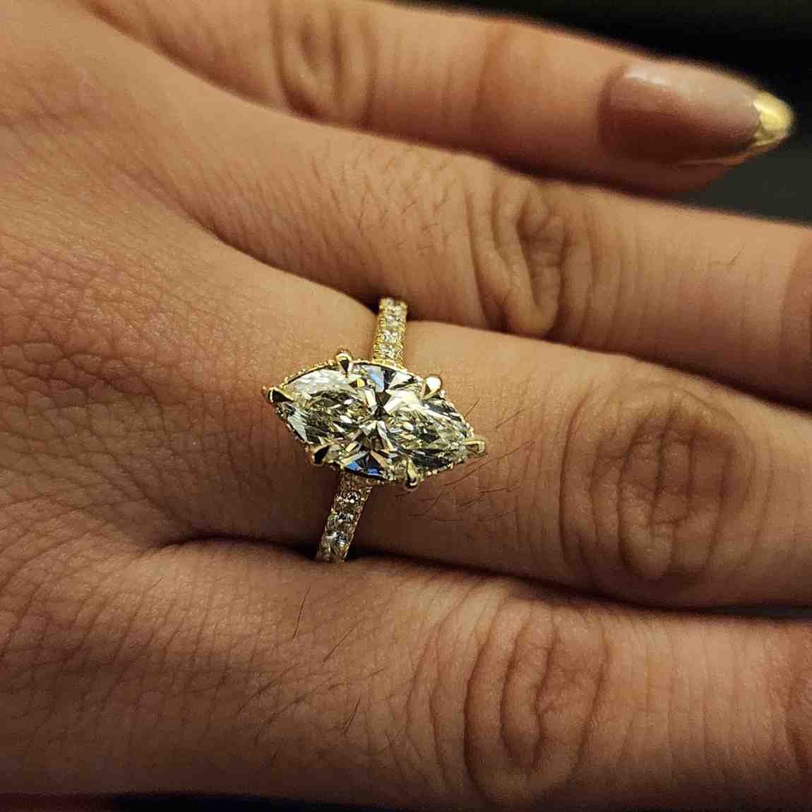 Marquise Cut Lab Grown Pave Diamond Ring Alternate View