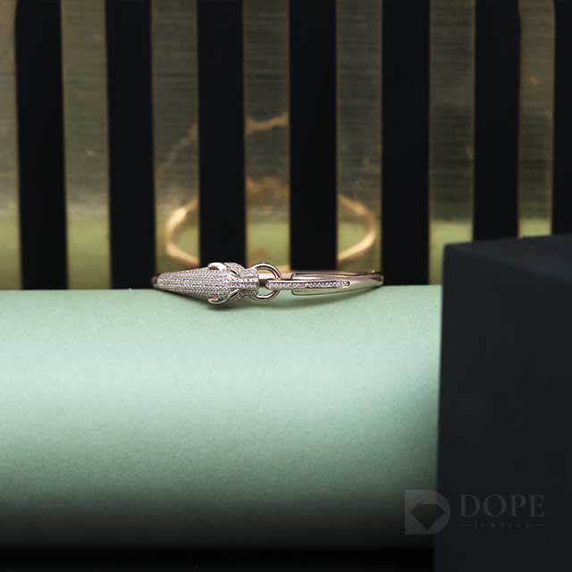 Unique Custom Crocodile Shape Cuban Stiff Diamond Bracelet