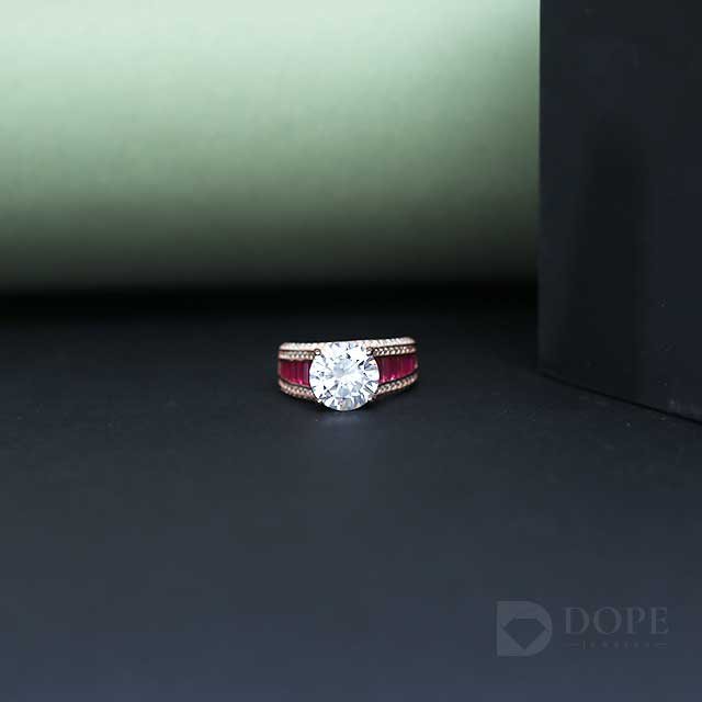 Round And Baguette Lab Grown Bridal Diamond Ring Alternate View