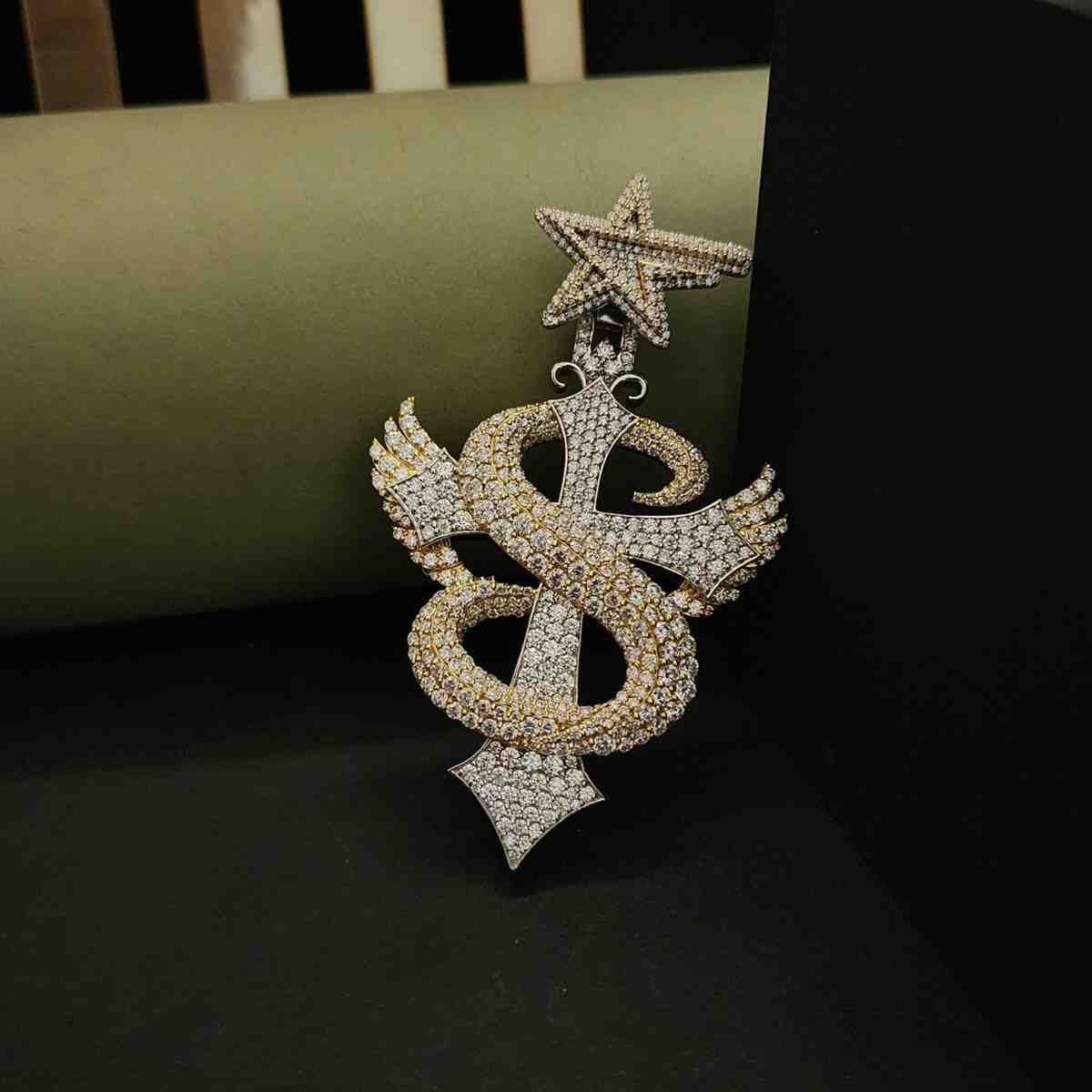 Iced Out "S" Cross Pendant Snake Style Hip Hop Diamond Pendant