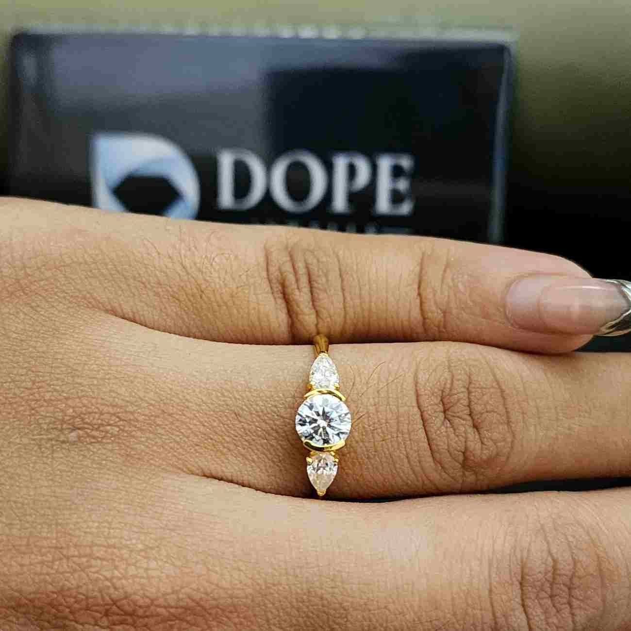 Classic Round & Pear Shape Three Stone Lab Grown Diamond Ring Alternate View