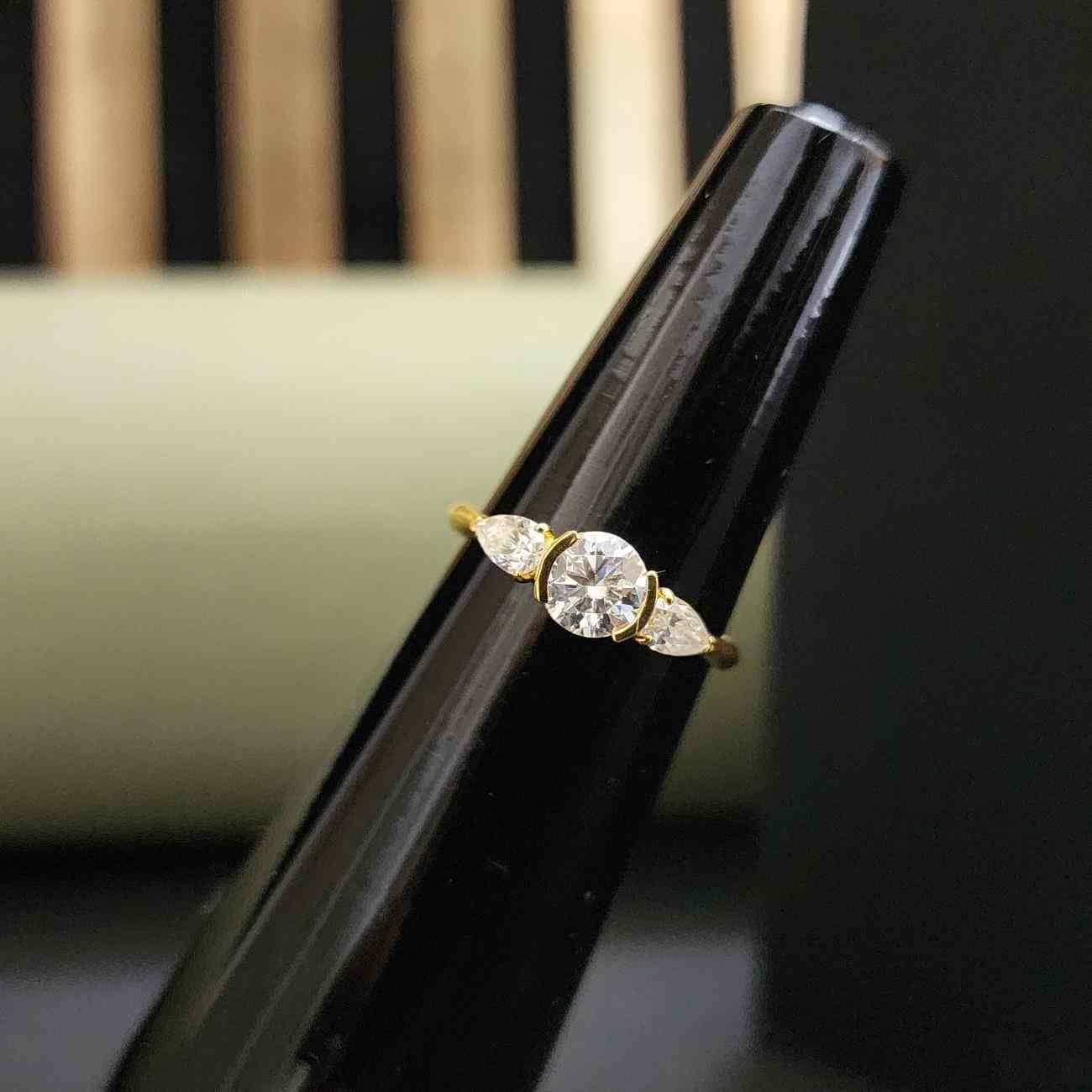 Classic Round & Pear Shape Three Stone Lab Grown Diamond Ring