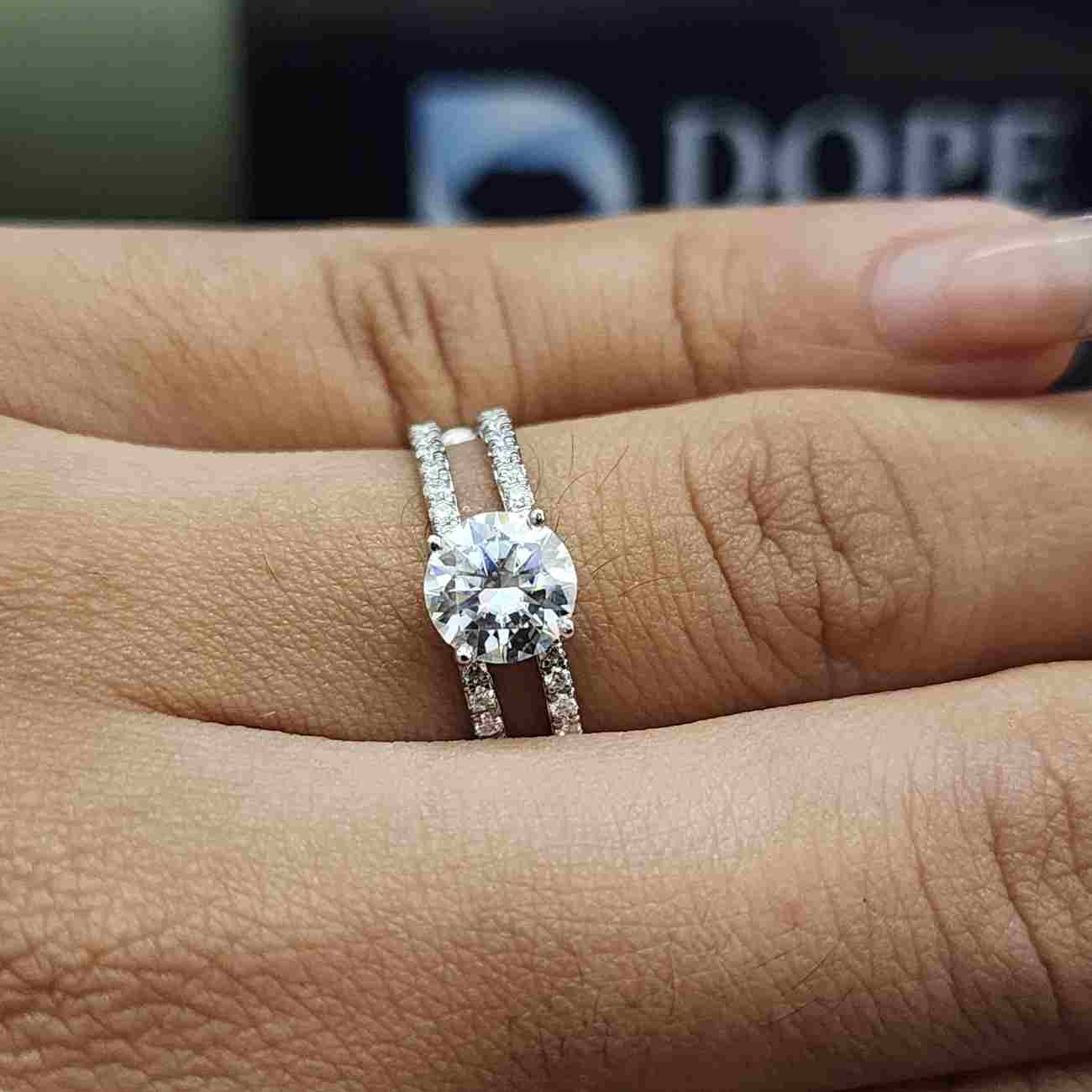 Modern Round Solitaire Double Band Lab Grown Pave Diamond Ring Alternate View