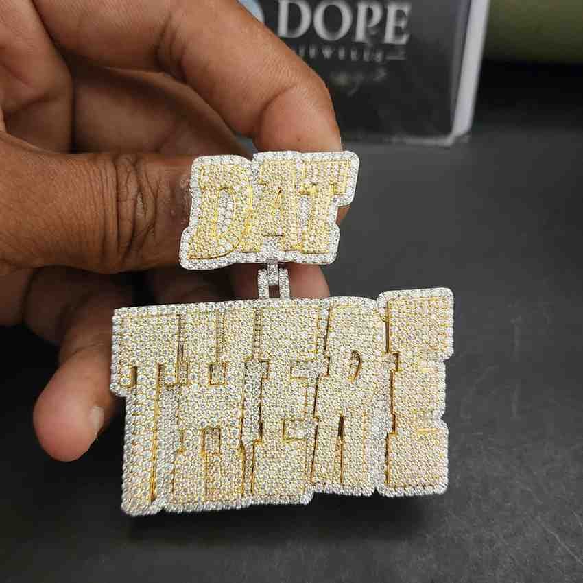 Custom Iced Out Diamond Name Pendant Two-Tone Gold & White Gold Hip Hop Charm Alternate View