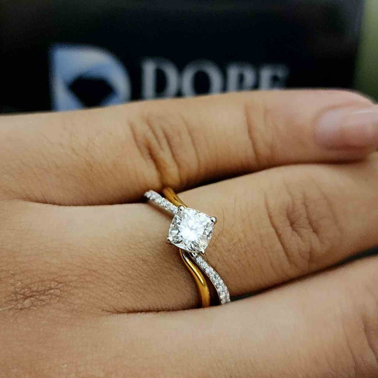 Cushion Cut Two Tone Lab Grown Pave Diamond Ring Alternate View