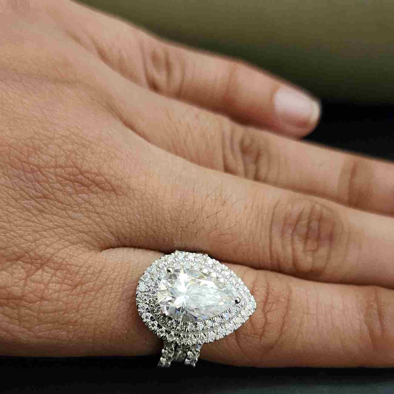Elegant Pear Shaped Lab Grown Halo Pave Diamond Ring Alternate View