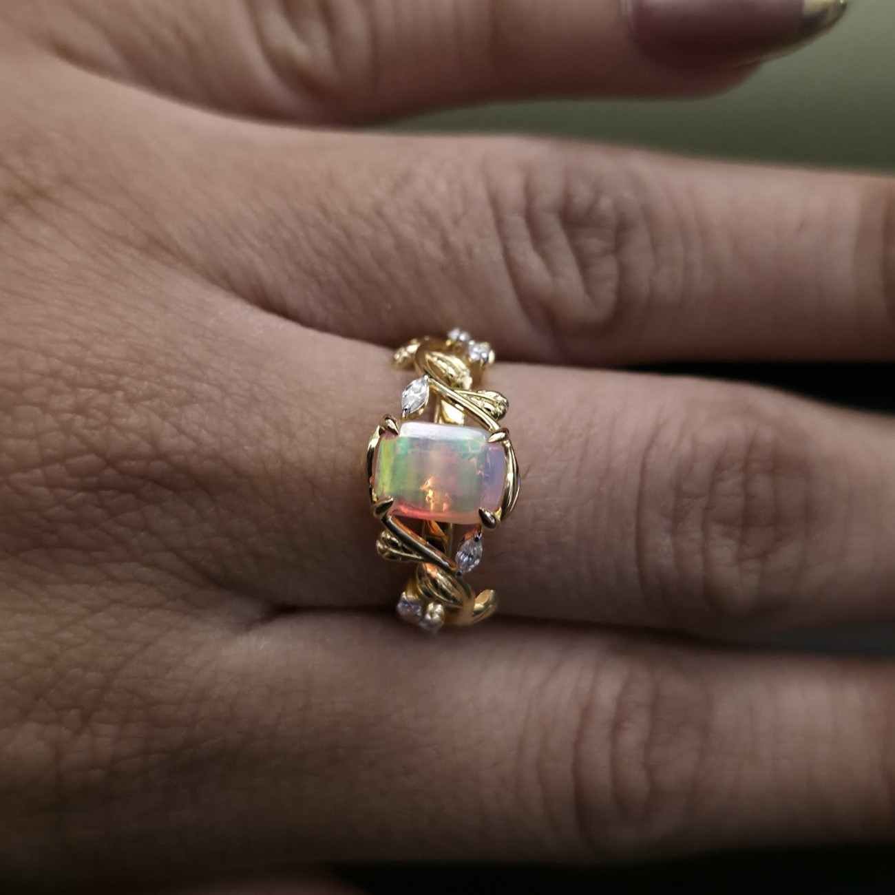 Unique Designer Opal Lab Grown Diamond Ring Alternate View