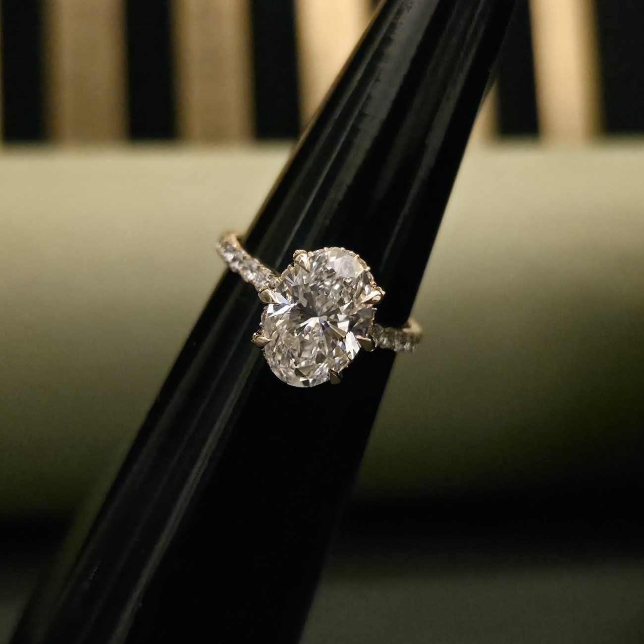 Unique Oval Cluster Lab Grown Pave Diamond Engagement Ring