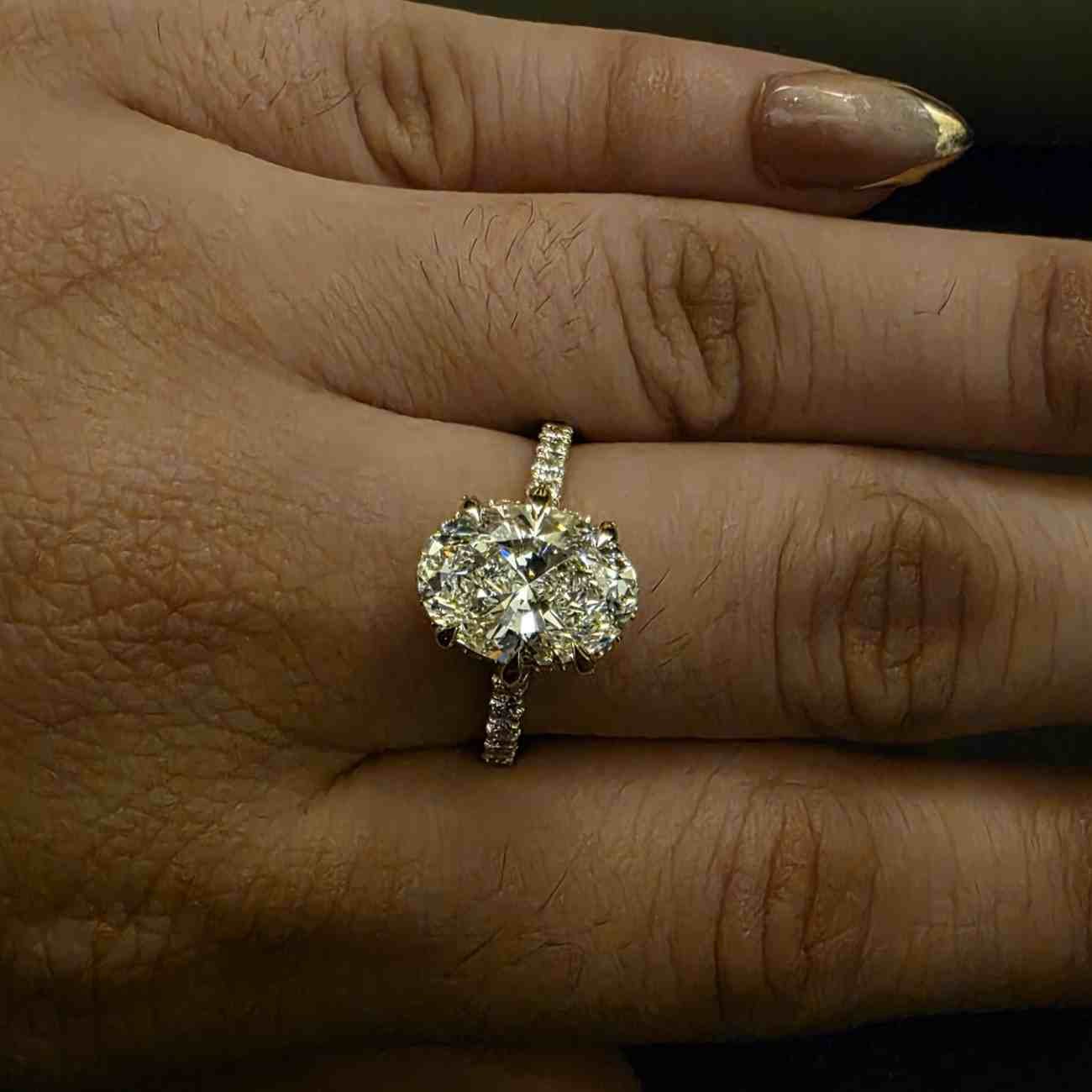 Unique Oval Cluster Lab Grown Pave Diamond Engagement Ring Alternate View