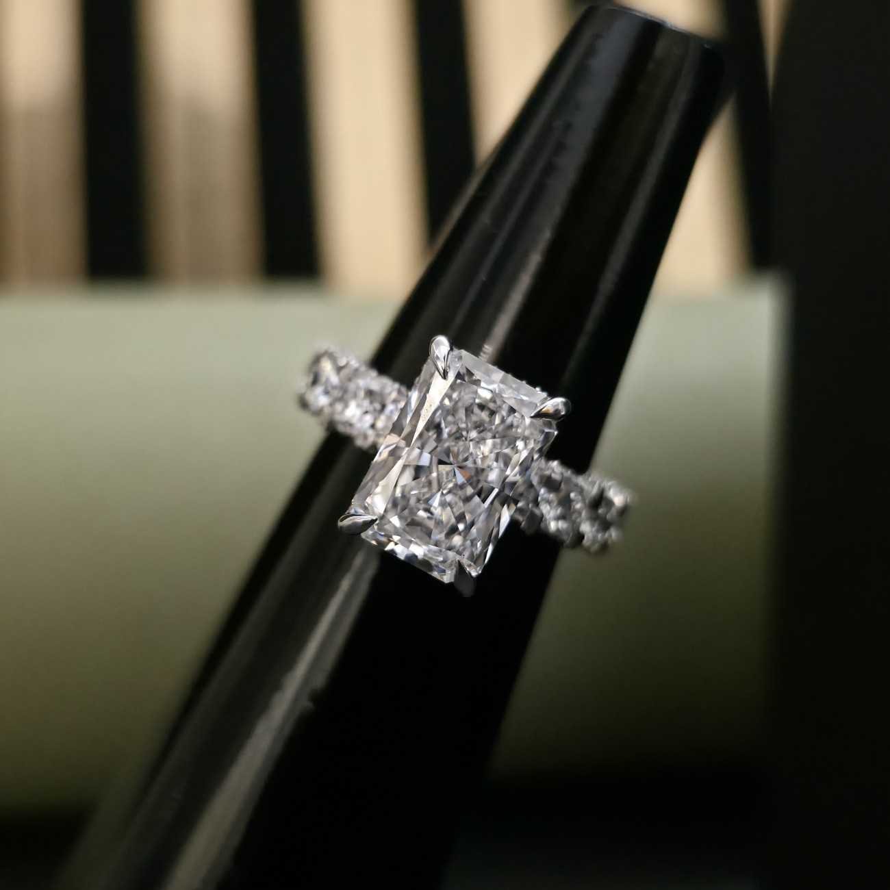 Luxury Radiant Cut Lab Grown Pave Diamond Engagement Ring