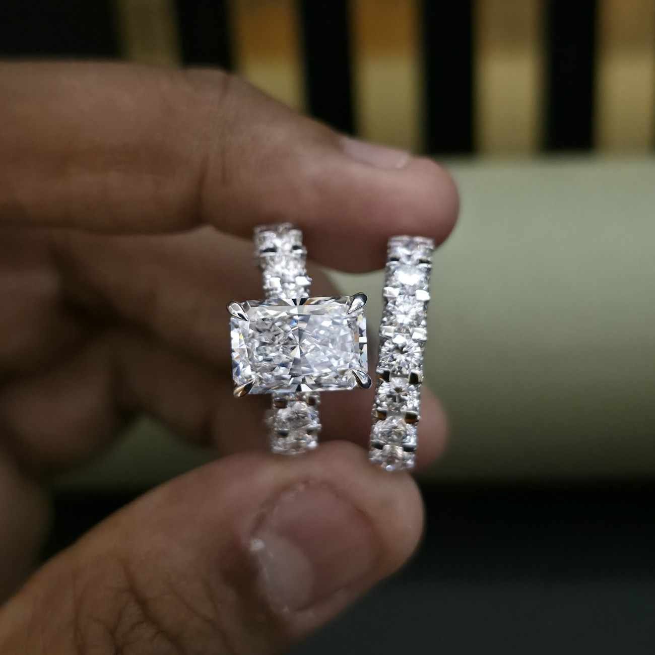 Luxury Radiant Cut Lab Grown Pave Diamond Engagement Ring Alternate View