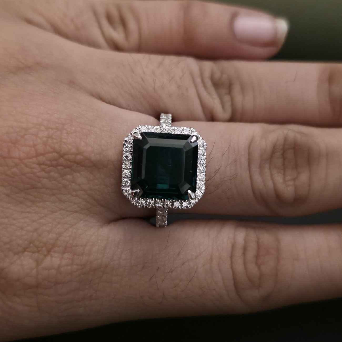 Unique Asscher Cut Lab Grown Pave Diamond Ring Alternate View