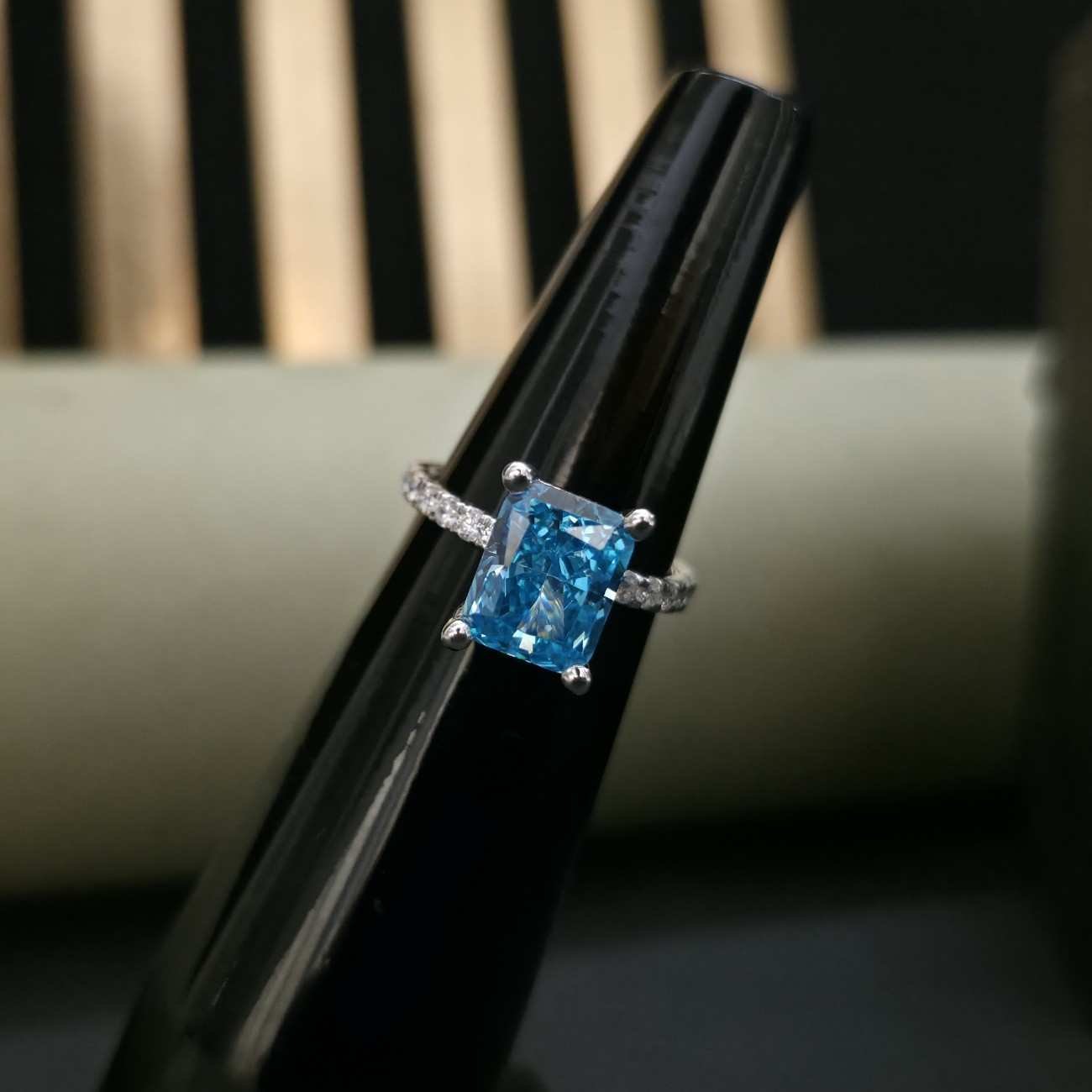 Classic Blue Radiant Stone Lab Grown Diamond Ring