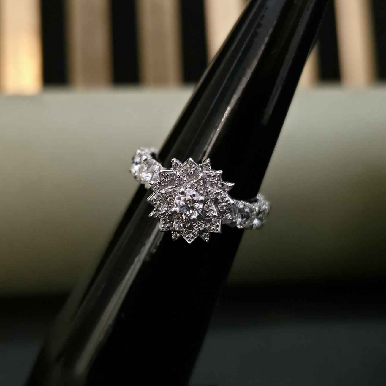 Unique Flower Shaped Vintage Lab Grown Diamond Ring