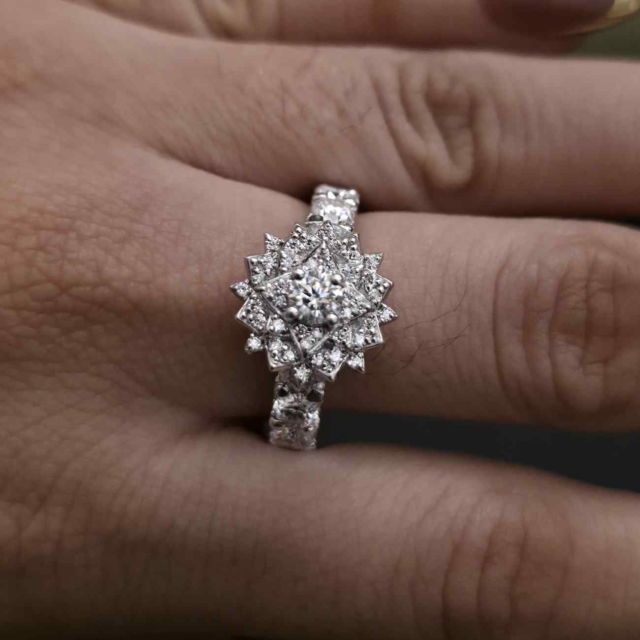 Unique Flower Shaped Vintage Lab Grown Diamond Ring Alternate View