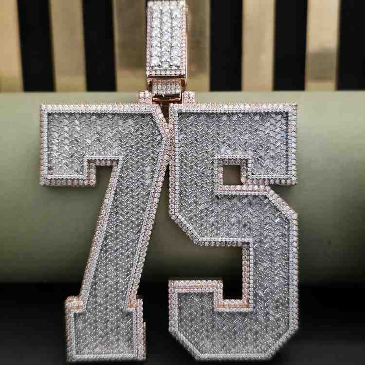 Full Iced Out 75 Number Rose Gold Hip Hop Diamond Pendant
