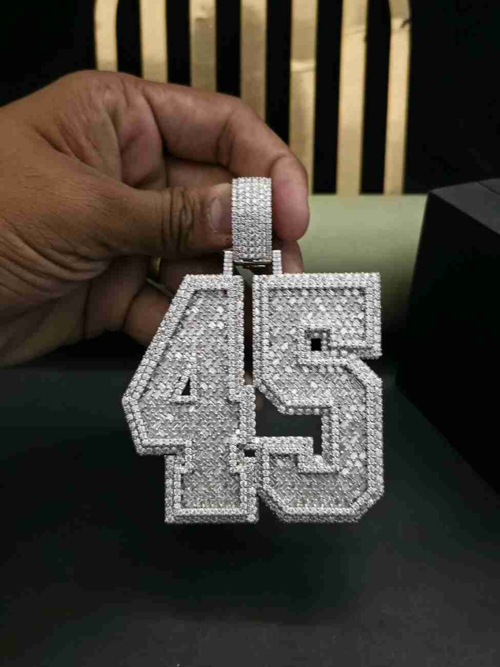 Fully Iced Out 45 Number Hip Hop Diamond Pendant Alternate View