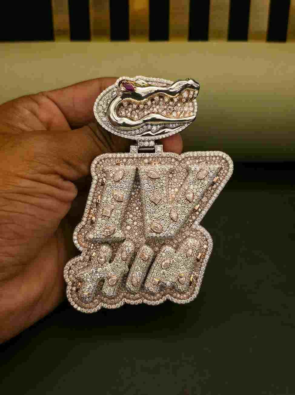 Unique Custom Full Iced Out IV HIM Hip Hop Diamond Pendant Alternate View