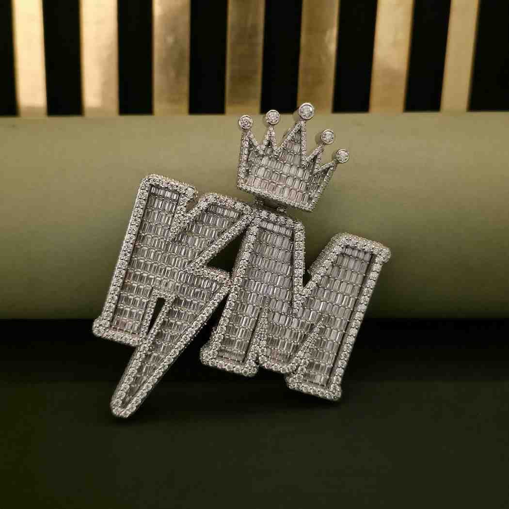 Full Iced Out KM Custom Letter Hip Hop Diamond Pendant