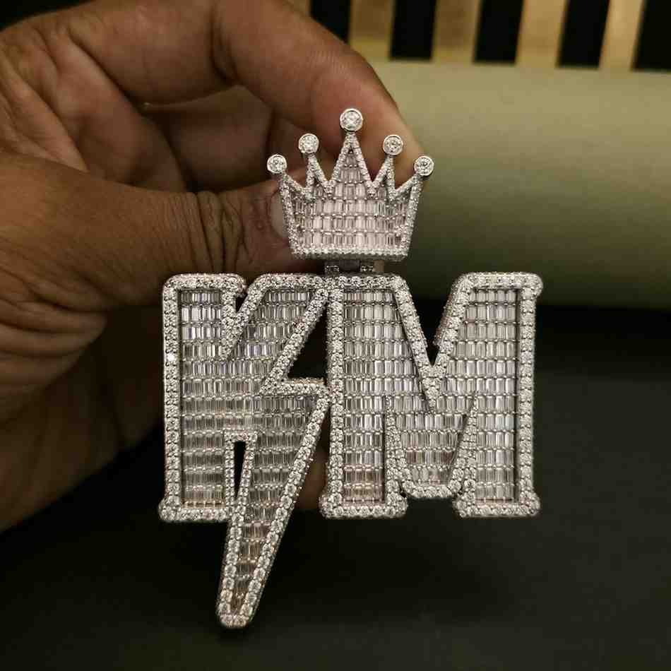 Full Iced Out KM Custom Letter Hip Hop Diamond Pendant Alternate View