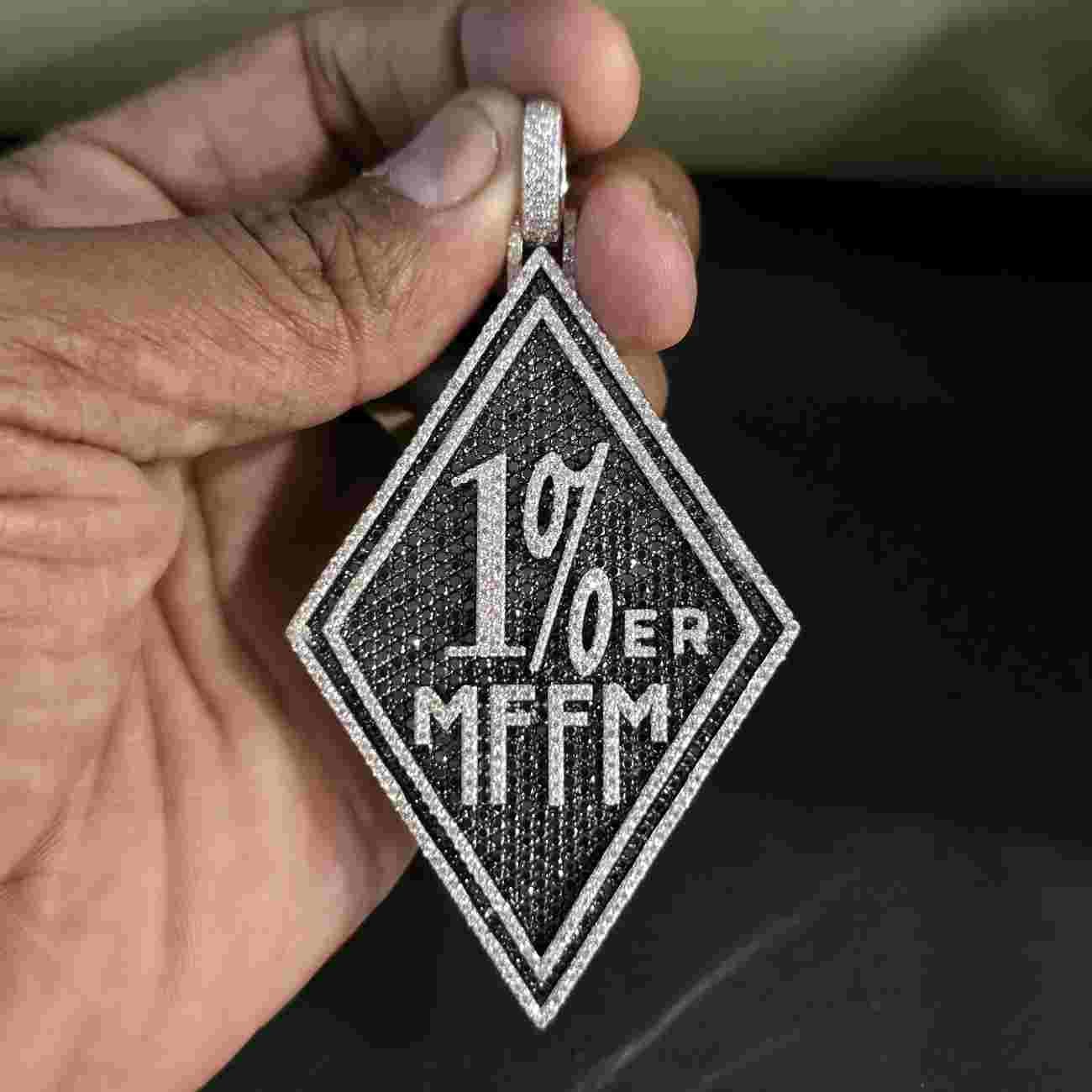 Customized Letter Kite Shape Black Diamond Iced Out Hip Hop Pendant Alternate View