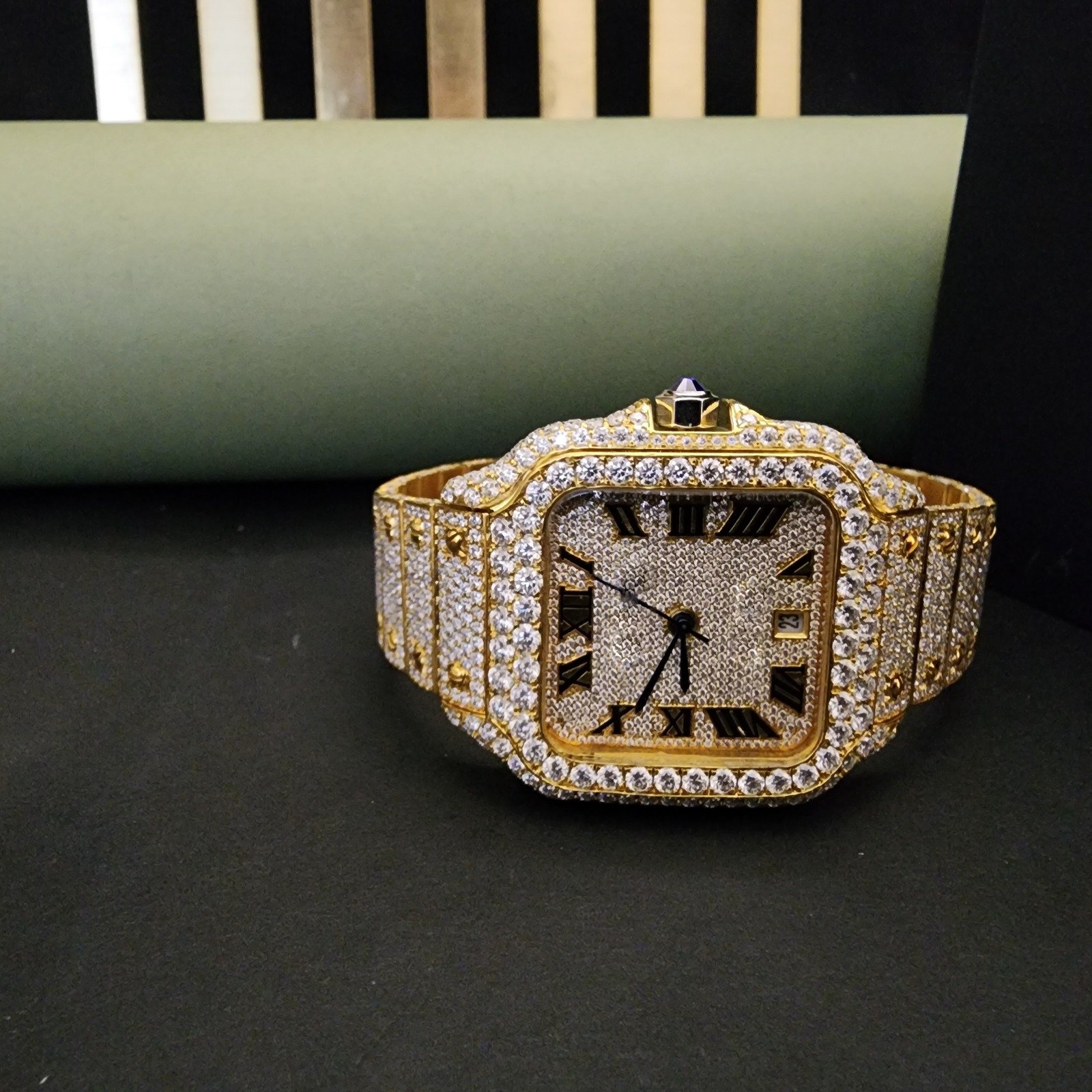 Custom Luxury Full Iced Out Yellow And White Two Tone Diamond Watch