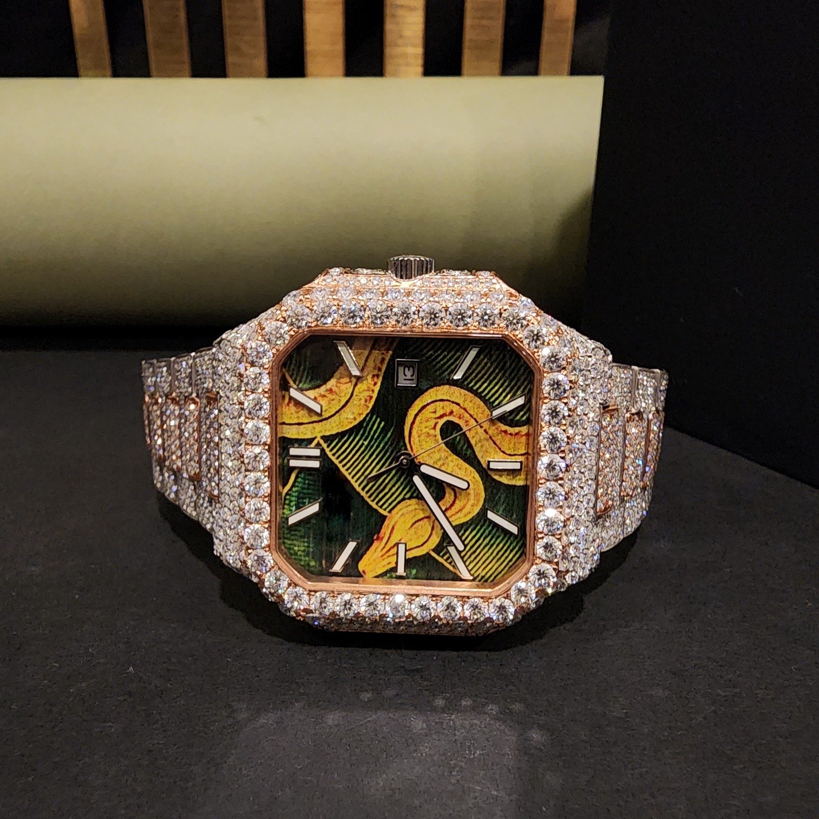 Designer Custom Full Iced Out Snack Shape Diamond Watch