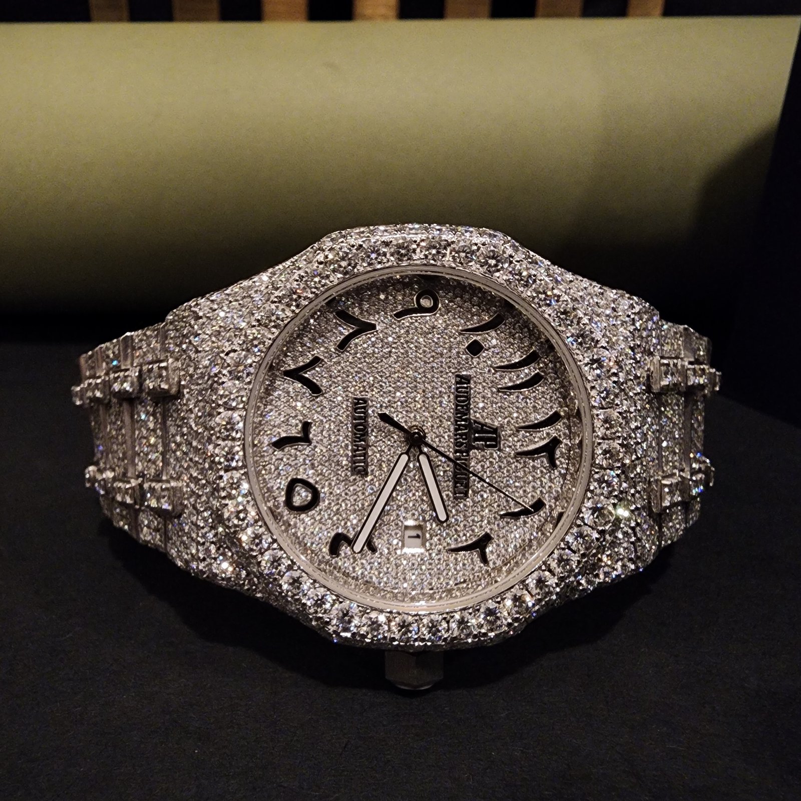 Men's Full White Iced Out Custom Pave Dial Diamond Watch