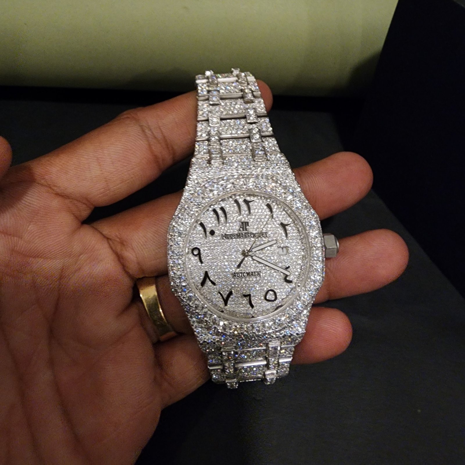 Men's Full White Iced Out Custom Pave Dial Diamond Watch Alternate View