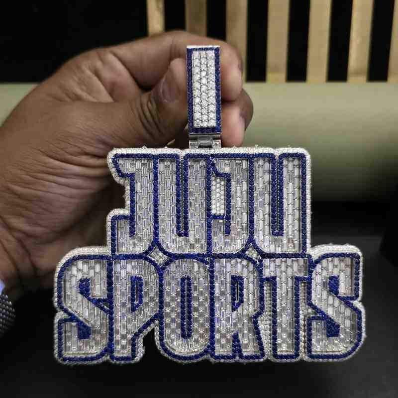 JUJU SPORTS Iced Out  Pendant With Blue Diamond Hip Hop Custom Name Pendant Alternate View